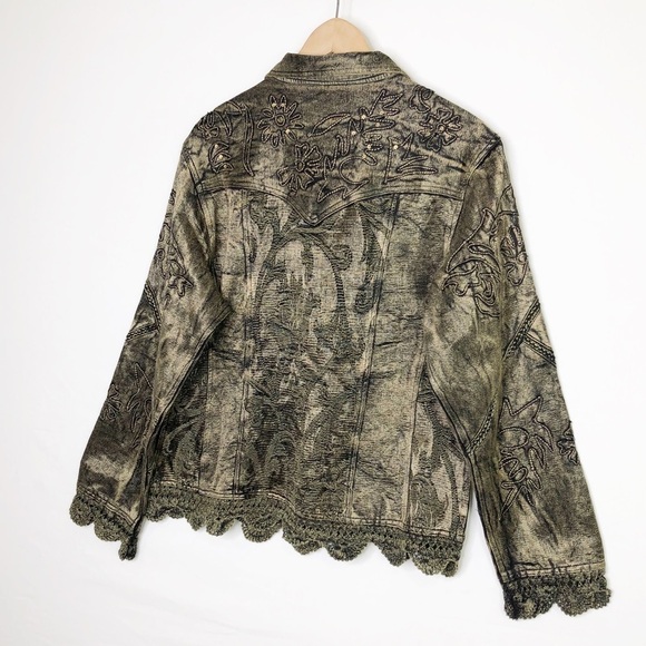 Flashback bronze crochet, embroidered sequin detail button down closure jacket - Picture 9 of 10